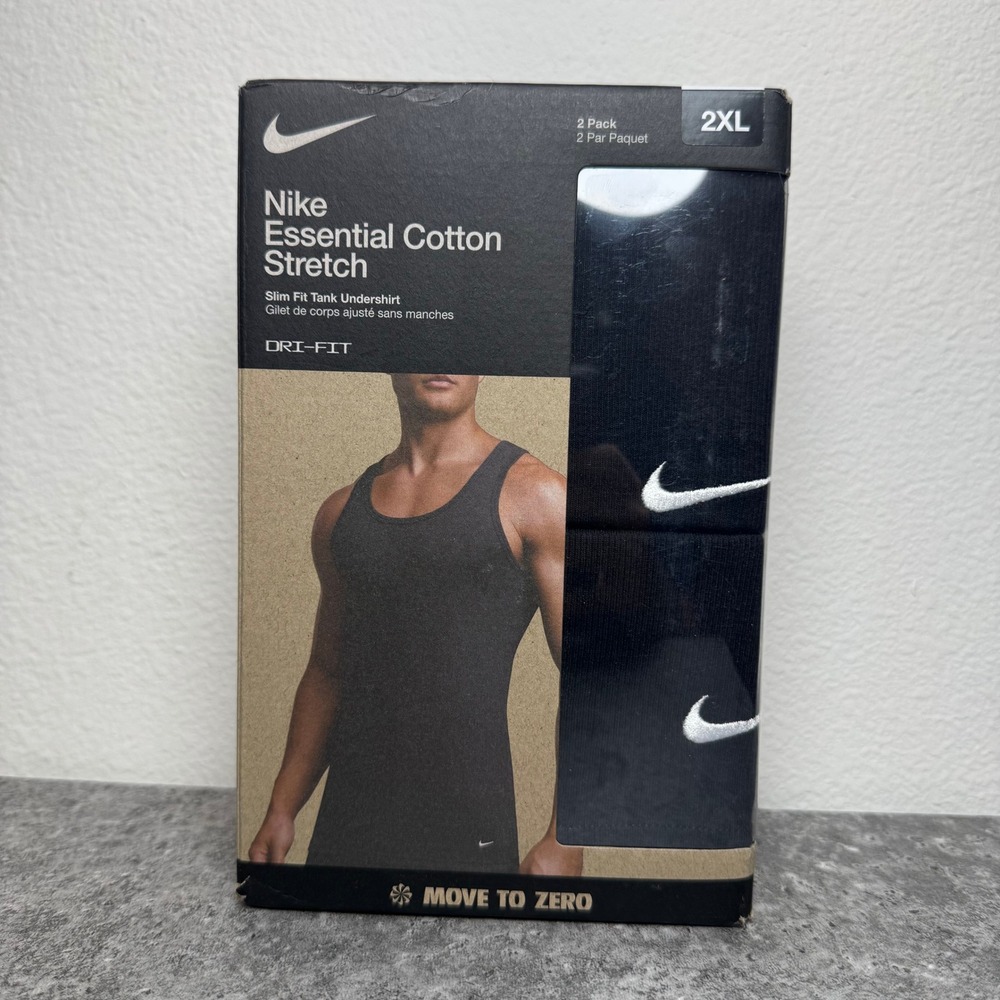 Nike Essential Cotton Stretch Dri-FIT Tank Undershirt Men 2XL Black 2 Pack NEW